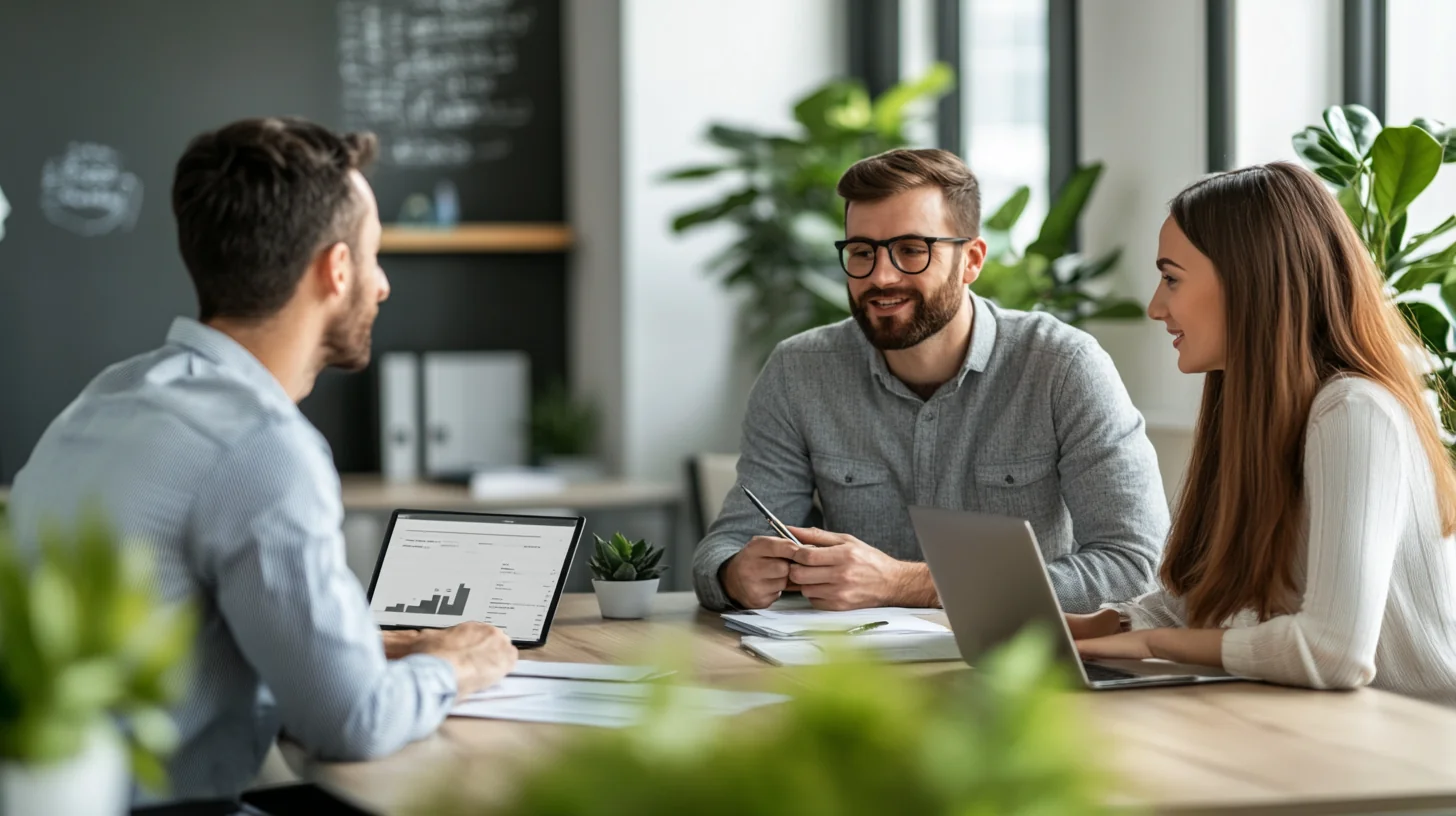Financial advisor explaining loan rates to customer